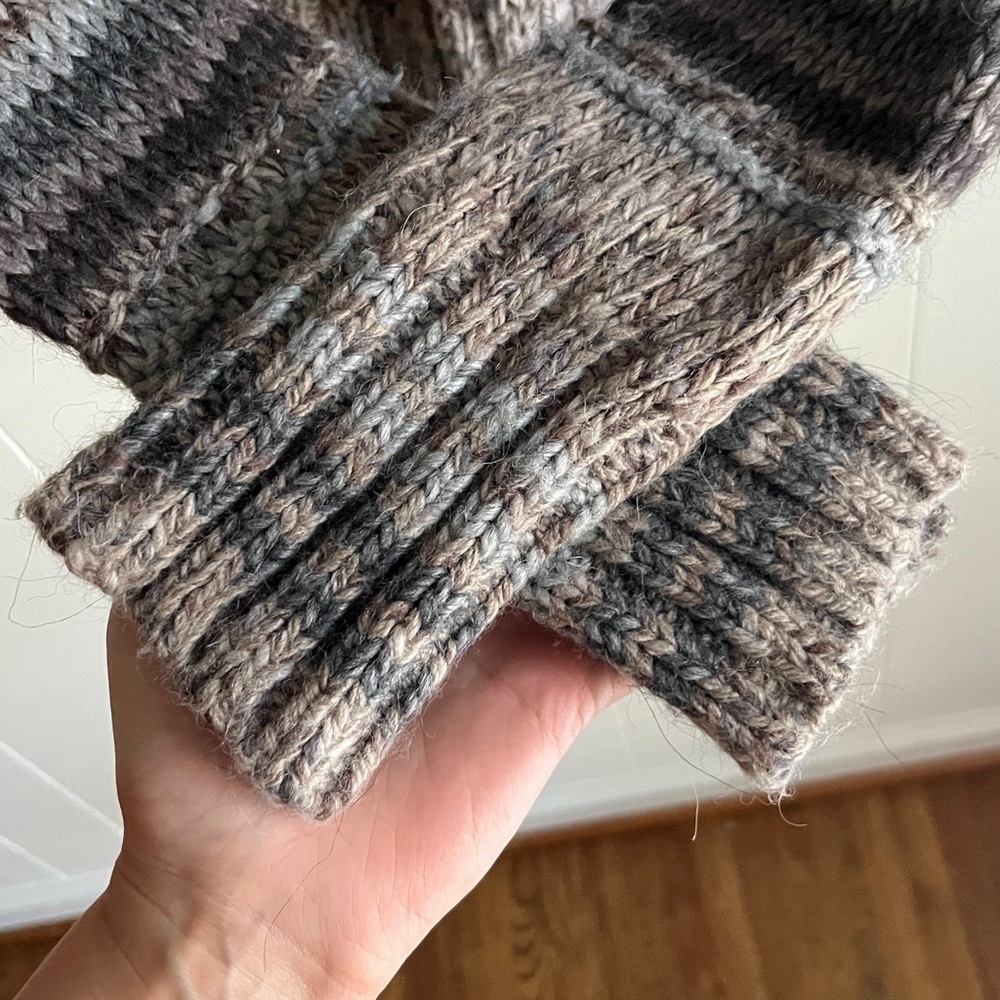 Anthropologie Elsamanda Striped Knit Boho Wool Cowl Neck Grey Brown Sweater Sz L - Picture 7 of 8